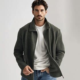 Men's 100% Merino Wool Zip Sweater Knit Zipper Solid Color Peter Pan Collar Knitwear Elegant Training Christmas Clothing Apparel Fall Winter Army Green Black S