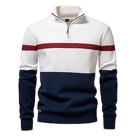 Men's Sweater Pullover Sweater Jumper Knitwear Ribbed Knit Regular Tops Turndown Casual Daily Clothing Apparel Spring   Fall White Green S M L