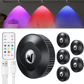 wiederaufladbare RGB-Pucklichter mit Fernbedienung, batteriebetriebene 1200-mAh-Tap-Lichter, dimmbare Touch-Unterschrankbeleuchtung, kabellose Push-Lichter, LE