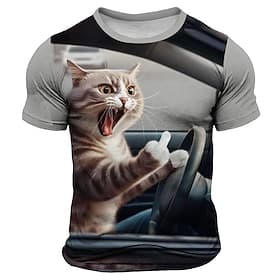 Men's Cat Funny T Shirt Short Sleeve T shirt 3D Print Crew Neck Shirt Fashion Daily Street Daily Blue Black Gray Summer Spring Clothing Apparel S M L XL XXL XX