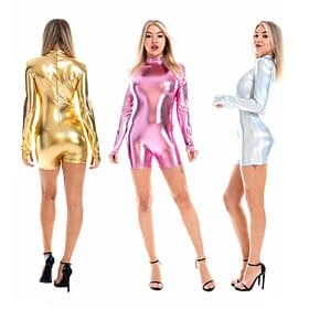 Années 1980 Hip Pop Couleur métalique brillante Combinaison Combinaisons Cavalier Disco Déguisement Femmes Costume de Carnaval Carnaval Mardi Gras Performance