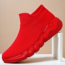 baskets flyknit rouges pour hommes, légères et respirantes, chaussures décontractées élégantes pour un usage quotidien, des activités de plein air et des sport