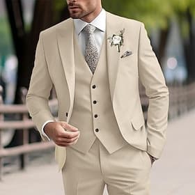 Men's Tuxedos Suits Beach Wedding Spring Wedding Pink Purple Spring  Summer Suit Fashion Business Solid Colored Standard Fit 3 Piece Single Breasted Two-button