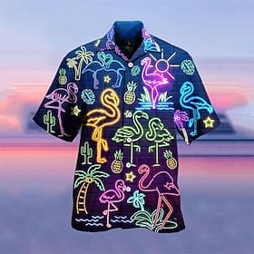 Herren Tropisch Fluoreszierend Hemd Hawaiihemd Sommerhemd Camp-Shirt Kurzarm Hemd Umlegekragen Modisch Hawaiianisch Designer Strasse Casual Täglich Gelb Rote V