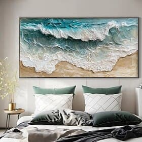 Blue Ocean Oil Painting hand painted 3D Textured Painting on Canvas Blue ocean Minimalist Painting Sea Wave Painting Wabi-Sabi Wall Art Morden Art Bedroom Wall