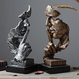 Thinker Statue - Silence is Gold Modern Decor Creative Abstract Art Figurine Resin Sculptures Decoration Room Home Study Office for Men Desktop Ornament