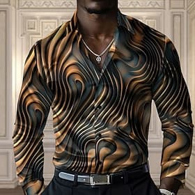 Men's Line Button Up Shirt Designer Shirt Long Sleeve Fashion Casual Vacation Party / Evening Spring Fall Turndown Button Up Yellow Blue Purple Green