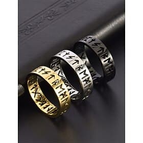 Men's Norse Rune Ring – Engraved Stainless Steel Viking Symbol Band, Nordic Mythology Jewelry for Men and Women
