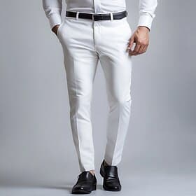 Herren Polyester Anzughose Formell Schwarz Weiß Dunkelmarine Einfarbig Standard Passform Lang Mikroelastisch