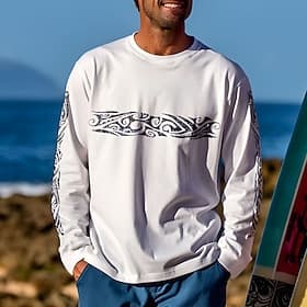 Men's Maori T Shirt Long Sleeve T shirt 3D Print Crew Neck Shirt Vacation Tropical Daily Casual Hawaiian Holiday White Summer Spring Fall Clothing Apparel S M