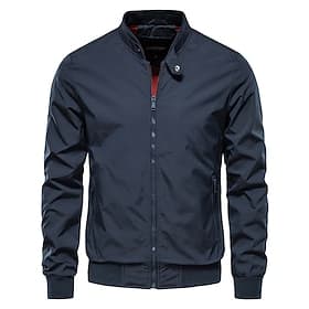 Herren Leichte Jacke Jacke Outdoor Lässig Winddicht Reißverschluss Frühling  Herbst Einfarbig Neutral Täglich Stehkragen Regulär Schwarz Weiß Marineblau Grün J