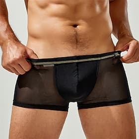 Homme 1 pc Sous-vêtements boxeurs Caleçon Patchwork Chinlon Respirable Doux Confortable Bloc de couleur Taille Basse Noir Blanche
