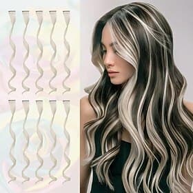 10 Pcs Colored Hair Extensions Party Highlights Colorful Clip in Hair Extensions 17 Inch Curly Wavy Synthetic Hairpieces for Women Kids Girls Halloween Christm