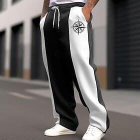 Men's Sweatpants Trousers Straight Leg Sweatpants Pocket Drawstring Elastic Waist Graphic Color Block Comfort Christmas Sports Outdoor Fashion Casual Black Dar