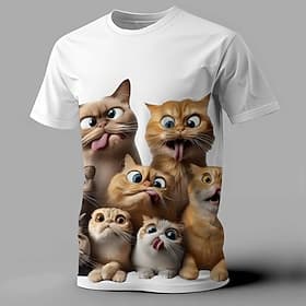 Herren Katze Lustig T Shirt Kurzarm T-Shirt 3D-Druck Rundhalsausschnitt Hemd Übertrieben Designer Party Ferien Blau Weiß Gelb Sommer Frühling Bekleidung S M L