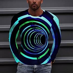 Men's Optical Illusion Graphic Prints T Shirt Long Sleeve T shirt 3D Print Crew Neck Shirt Sports Designer Basic Outdoor Street Daily Blue Spring   Fall Clothi