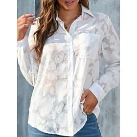 Femme Chemise Chemisier Décontractées manche longue Hauts réguliers Col de Chemise du quotidien Blanche Jaune Violet Printemps  Automne