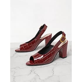 Stylish Burgundy Crocodile Embossed Slingback Heels with Gold Buckle for Women  Perfect for Parties and Special Occasions