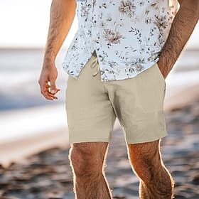 Homme Shorts Shorts en Lin Shorts d'été Cordon de serrage Avec Poches Taille Élastique Uni Confort Respirant Court Occasionnel Quotidien Fête Mode Style Classi