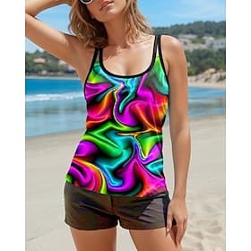 Maillots de Bain Tankini 2 pièces Maillot de bain Femme Dos Nu A Ombre Débardeur Col en U Maillots de bain Sportif Vacances Tenues de plage