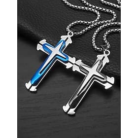 bijoux de mode pour hommes : collier croix bleu et noir avec chaîne cubaine - élégant et durable