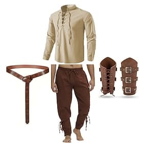 Vintage Mittelalterlich Renaissance Hose Outfits Taillengürtel Pirat Ranger Einfarbig Kostüm Herren Vikinger Fantasie Maskerade Leistung Maskerade LARP Erwachs