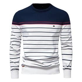 Men's Pullover Sweater Jumper Ribbed Knit Regular Tops Color Block Striped Crew Neck Knitwear Daily Outdoor Vacation Clothing Apparel Spring Fall Wine Navy Blu