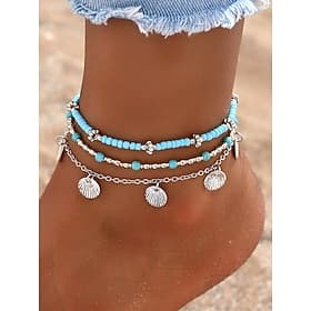 set di cavigliere a strati boho con perline turchesi e ciondoli a conchiglia: gioielli ispirati alla spiaggia per le donne, perfetti per l'estate e le vacanze