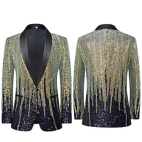 Disco 1980s Lapel Collar Blazer Disco Sequins Fancy Dress Men's Halloween Masquerade Party Club Pride Parade Adults' Coat Fall Winter