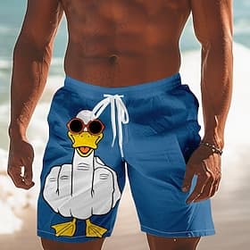 Voor heren dier Eend Grappige gebaren Zwembroek Boardshorts Korte broek Medium Taille Streetwear Hawaii Casual Dagelijks Feestdagen Zak Trekkoord Elastische ta