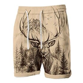 Men's Forest Hunting Deer Shorts Summer Shorts Beach Shorts Mid Waist Streetwear Hawaiian Designer Casual Daily Holiday Drawstring Elastic Waist 3D Print Desig