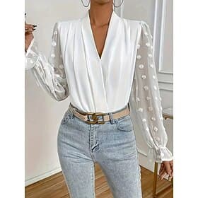 Women's Shirt Blouse Basic Casual Long Sleeve Regular Tops V Neck Daily White Fall Winter