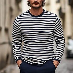 Men's Line T Shirt Long Sleeve T shirt 3D Print Crew Neck Shirt Fashion Exaggerated Street Daily Black Summer Spring Fall Clothing Apparel S M L XL XXL XXXL