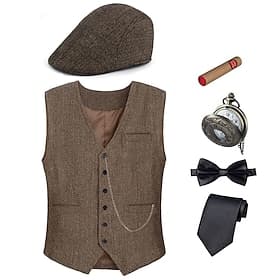 Goldene Zwanziger 1920er Retro Vintage Outfits Weste Gentleman Gangster Kostüm Herren Halloween Karneval Neujahr Karneval Party / Abend Maskerade Erwachsene Kr