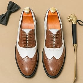 Chaussures richelieu bicolores à bout golf pour homme, marron et blanc, en cuir véritable, style vintage des années 1920, pour mariage, soirée jazz et événemen