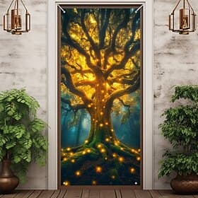 Tree of Life Door Covers Mural Decor Door Tapestry Door Curtain Decoration Backdrop Door Banner Removable for Front Door Indoor Outdoor Home Room Decoration Fa