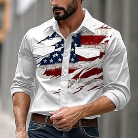 Homme Drapeau Américain 4 juillet, 250e anniversaire des États-Unis Chemise Western Chemise Boutonnée manche longue Western Occasionnel Occasionnel Décontracté