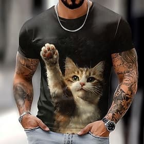 Hombre Gato Gracioso Camiseta Manga Corta Camiseta Impresión 3D Cuello Barco Camisa Exagerado Design Fiesta Festivos Negro Verano Primavera Ropa S M L XL XXL X