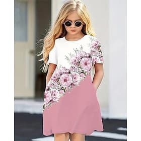 Ostern Mädchen' 3D Graphic Blume Kleid Kurzarm Sommer Frühling Urlaub Täglich Festtage Prinzessin Schön Süß kinderkleidung 4-12 Jahre Casual kleid Knielang Reg