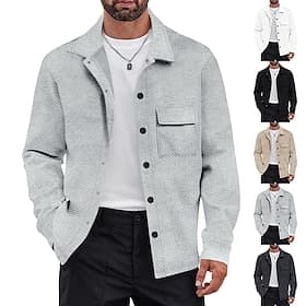 Homme Chemise Veste Veste de transition Quotidien Résistant à l'usure Avec Poches Jacquard Toutes saisons Uni Occasionnel Revers Régulier Noir Blanche Kaki Gri