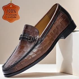 Stylish Brown Leather Loafers with Crocodile Pattern and Bit Detail for Men  Perfect for Casual and Business Casual thumbnail 2