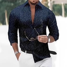 Hombre Camisa Camisa de verano Camisa casual Abotonar la camisa Negro Blanco Rojo Azul Marino Oscuro Azul claro Manga Larga A Lunares Cuello Vacaciones Casual