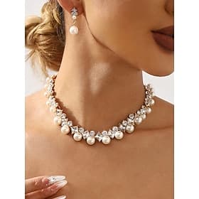 elegantes Set aus Halskette und Ohrringen aus Perlen und Zirkonia mit Akzenten aus Zirkonia  perfekt für Hochzeiten und besondere Anlässe