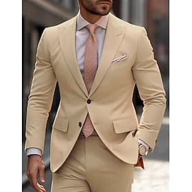 Pour des hommes Smoking Costumes Soirée Mariage Orange Kaki Printemps, Automne, Hiver, Été Costume / Tailleur Revers en Pointe Mode Affaires Couleur Unie Coupe