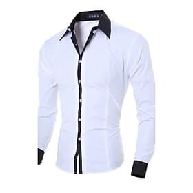 Men's Shirt Dress Shirt Button Up Shirt Color Block Wedding Party Black White Pink Light Sky Blue Long Sleeve Lapel Spring   Fall Clothing Apparel