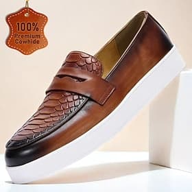 Stylish Brown Leather Loafers with Crocodile Pattern and Bit Detail for Men  Perfect for Casual and Business Casual — image 1