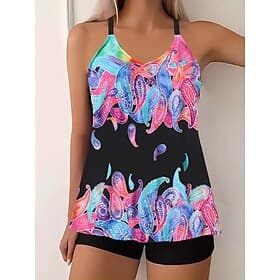 Women's Swimwear Tankini 2 Piece Boy Leg Swimsuit Backless High Waist Vacation Beach Wear Paisley V Neck Sleeveless Bathing Suits