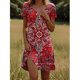 Robe Mini Femme Robe Boho Robe Casual Petite Robe Robe T-Shirt Robe Tee Robe d'Été Casual Vacances Casual Quotidien Regular Fit Florale Manches Courtes Col Ron