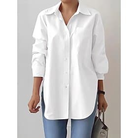 Femmes Chemise Chemisier Boutons Couleur Unie Élégant Occasionnel manche longue Col de chemise Hauts Réguliers Quotidien Blanche Rose Claire Kaki Été Printemps