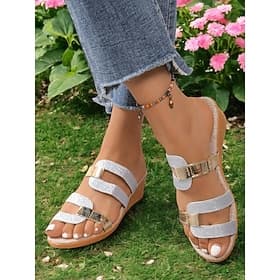 sandales compensées à lanières pailletées pour femmes avec accents dorés - chaussures d'été décontractées pour la plage, les vacances et le quotidien